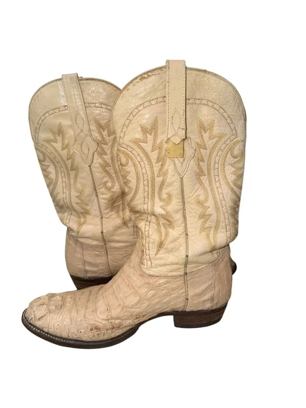Corral Mens 10.5 EE Genuine Caiman Crocodile Leather Western Cowboy Boots Bone